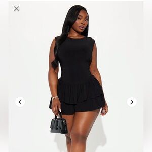 Fashion Nova Black Fitted Romper with Ruffles